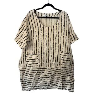 Transparente Italian Lagenlook Linen Abstract Oversized Tunic Minimalist